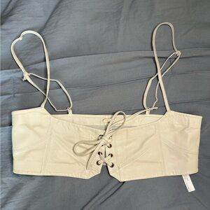 Free People Leather Crop Top In Bone with Lace-Up Detail